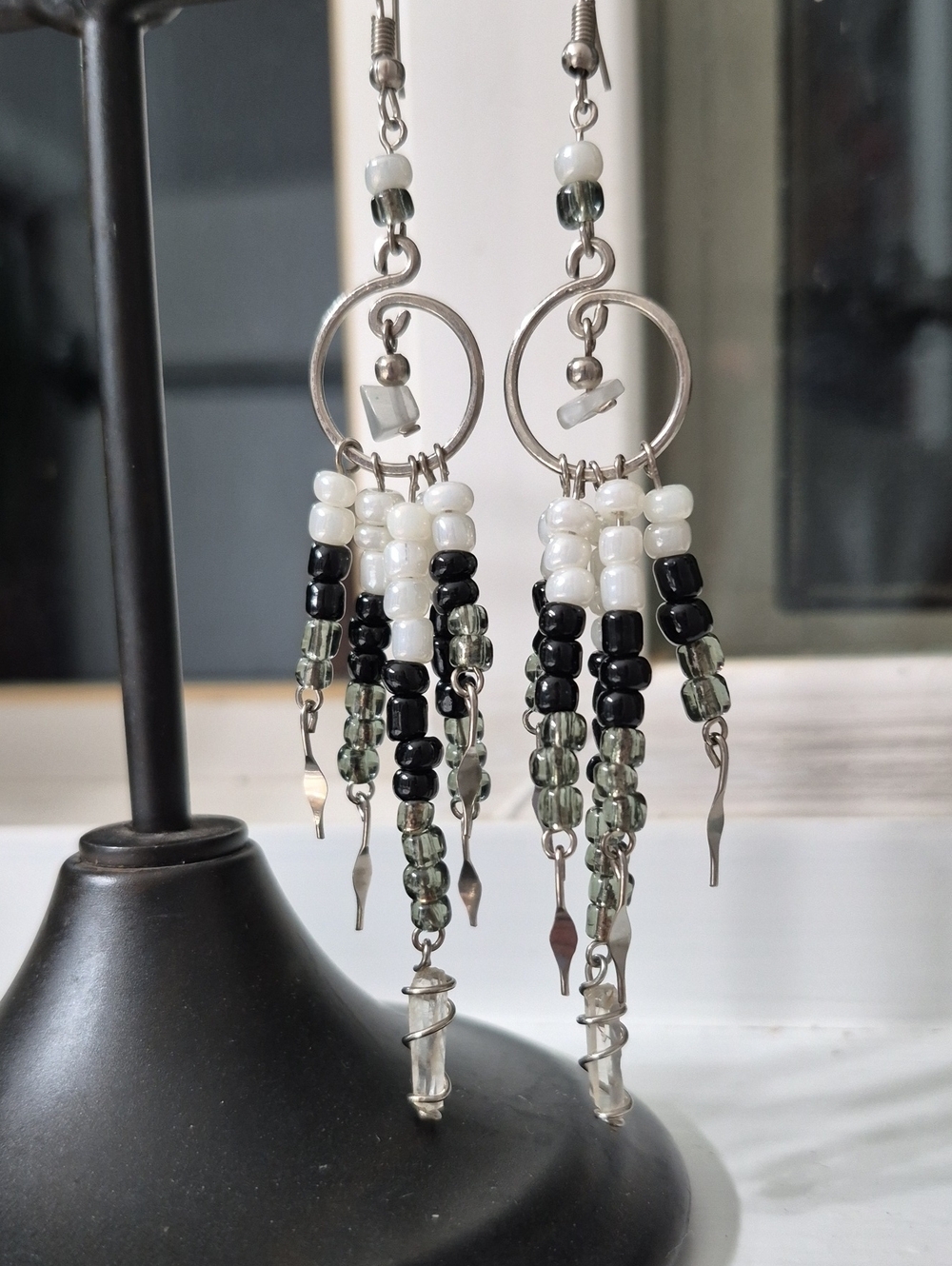 Handmade Seed Bead Fringe Boho Chandelier Crystal Dangle Drop Earrings
